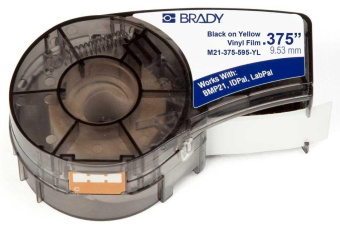 Лента 9.53мм/6.4м винил черный на желтом Brady M21-375-595-YL brd142803 от магазина РЭССИ