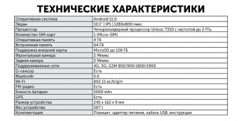 Планшет SunWind Sky 1430D 4G T310 4C RAM4Gb ROM64Gb 10.1" IPS 1280x800 3G 4G Android 11 черный 2Mpix 2Mpix BT GPS WiFi Touch microSD 128Gb 5000mAh от магазина РЭССИ