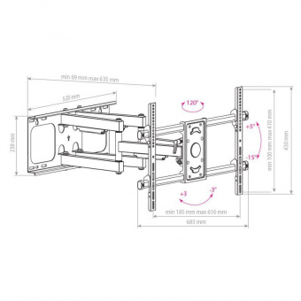 Кронштейн для телевизора Arm Media PARAMOUNT-70 черный 32"-90" макс.65кг настенный поворотно-выдвижной и наклонный от магазина РЭССИ