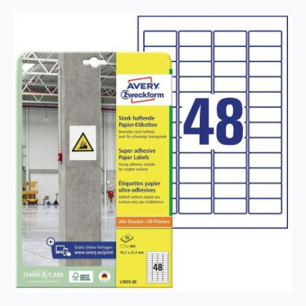 Этикетки Avery Zweckform L7873-20 A4 45.7x21.2мм 48шт на листе/20л./белый самоклей. для лазерной печати от магазина РЭССИ