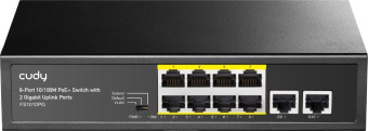 Коммутатор Cudy FS1010PG (L2) 8x100Мбит/с 2x1Гбит/с 8PoE+ 120W неуправляемый от магазина РЭССИ