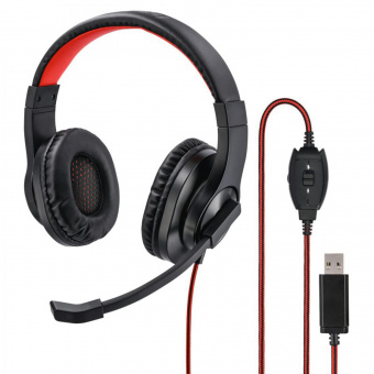 Наушники с микрофоном Hama HS-USB400 черный/красный 2м накладные оголовье (00139927) от магазина РЭССИ