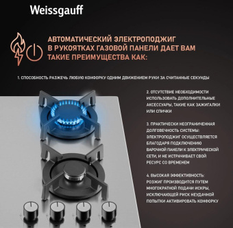 Газовая варочная поверхность Weissgauff HGG 640 XRV нержавеющая сталь от магазина РЭССИ