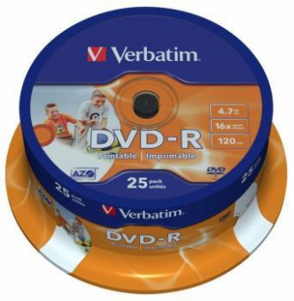 Диск DVD-R Verbatim 4.7Gb 16x Cake Box (25шт) Printable (43538) от магазина РЭССИ