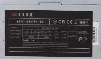 Блок питания Accord ATX 500W ACC-500W-12 (24+4+4pin) APFC 120mm fan 4xSATA от магазина РЭССИ