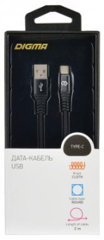 Кабель Digma TYPE-C-2M-BRAIDED-BLK USB (m)-USB Type-C (m) 2м черный от магазина РЭССИ