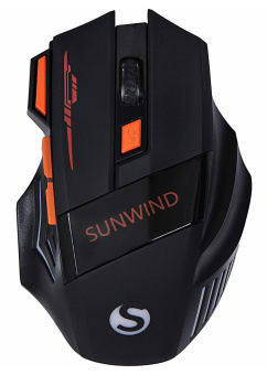 Мышь SunWind SW-M715GW черный/оранжевый оптическая (1600dpi) беспроводная USB для ноутбука (7but) от магазина РЭССИ