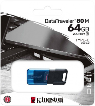 Флеш Диск Kingston 64Gb DataTraveler 80 M Type-C DT80M/64GB USB3.2 черный от магазина РЭССИ