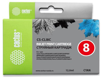 Картридж струйный Cactus CS-CLI8C голубой (12мл) для Canon Pixma MP470/MP500/MP510/MP520/MP530 MP600/MP800/MP810/MP830/MP970/iP3300/iP3500/iP4200/iP4300/iP5200/iP5300/iP6600D/iP6700D/MX700/MX850/iX4000/iX5000/Pro9000/9000/Mark II от магазина РЭССИ