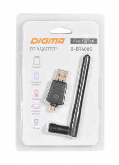 Адаптер USB Digma D-BT400C Bluetooth 4.0+EDR class 1 100м черный от магазина РЭССИ