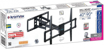 Кронштейн для телевизора Kromax ATLANTIS-75 черный 40"-90" макс.101кг настенный поворотно-выдвижной и наклонный от магазина РЭССИ