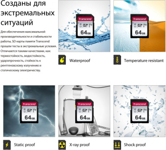 Флеш карта SDXC 64Gb Class10 Transcend TS64GSDC300S 300S w/o adapter от магазина РЭССИ