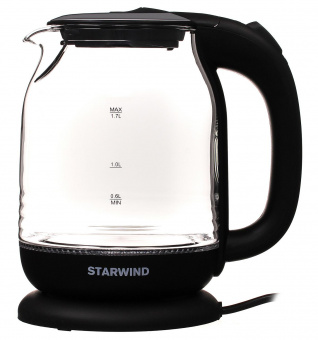 Чайник электрический Starwind SKG1311 1.7л. 2200Вт черный/серебристый (корпус: стекло) от магазина РЭССИ