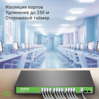 Коммутатор Digma DSP224F-2C-R400 DSP224F-2C-R400 V1 (L2) 24x100Мбит/с 2xКомбо(1000BASE-T/SFP) 24PoE 24PoE+ 400W неуправляемый от магазина РЭССИ
