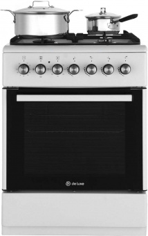 Плита Комбинированная De Luxe 606040.01гэ-001(кр) ЧР белый (стеклянная крышка) реш.чугун от магазина РЭССИ
