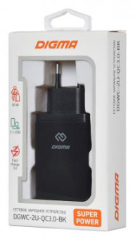 Сетевое зар./устр. Digma DGWC-2U-QC3.0-BK 30W 3A (QC) 2xUSB универсальное черный от магазина РЭССИ
