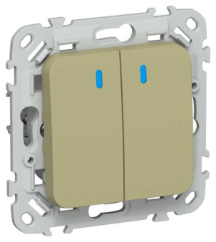 FLITE Выключатель 2-клавишный с индикацией 10А ВС12-1-1-ФлО оливковый IEK от магазина РЭССИ