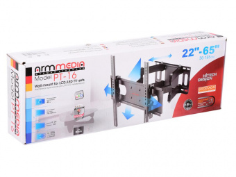 Кронштейн для телевизора Arm Media PT-16 черный 22"-65" макс.40кг настенный поворотно-выдвижной и наклонный от магазина РЭССИ