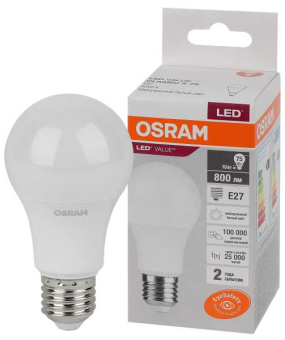 Лампа светодиодная груша LED 10 Вт E27 4000К 800Лм 220 В (замена 75Вт) OSRAM от магазина РЭССИ