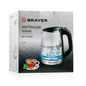 Электрический стеклянный чайник BRAYER 2200 Вт 2 л черный BR1040BK от магазина РЭССИ