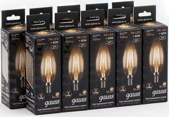 Лампа филам. Gauss 7Вт цок.:E14 свеча 220B 2700K св.свеч.бел.теп. C37 (упак.:10шт) (103801107) от магазина РЭССИ