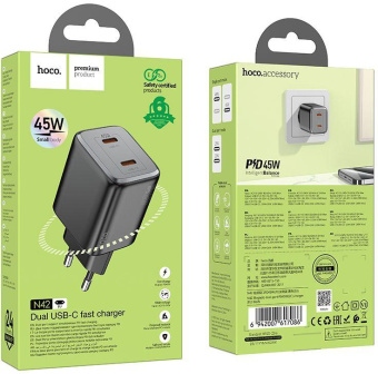 Сетевое зар./устр. Hoco N42 Elogiado 45W (PD+QC+AFC) черный от магазина РЭССИ