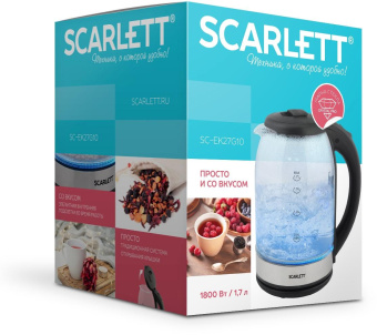 Чайник электрический Scarlett SC-EK27G10 1.7л. 1800Вт прозрачный/черный корпус: стекло/пластик от магазина РЭССИ