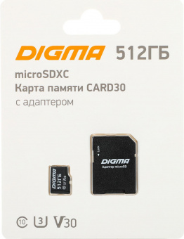 Флеш карта microSDXC 512Gb Class10 Digma CARD30 + adapter от магазина РЭССИ