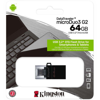 Флеш Диск Kingston 64Gb DataTraveler microDuo 3 G2 DTDUO3G2/64GB USB3.0 черный от магазина РЭССИ
