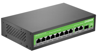 Коммутатор Digma DSP208G-2G-1S-T120 (L2) 10x1Гбит/с 1SFP 8PoE 8PoE+ 120W неуправляемый от магазина РЭССИ