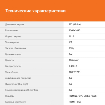 Монитор SunWind 27" SUN-M27BA104 черный IPS LED 16:9 HDMI M/M матовая HAS Piv 300cd 178гр/178гр 2560x1440 75Hz FreeSync DP 2K 6.1кг от магазина РЭССИ