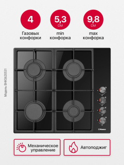 Газовая варочная поверхность Hansa BHKS620531 черный от магазина РЭССИ
