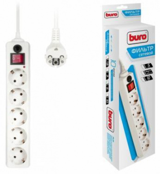 Сетевой фильтр Buro 500SH-5-W 5м (5 розеток) белый (коробка) от магазина РЭССИ