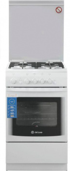 Плита Газовая De Luxe 506040.14г (кр) ЧР белый (стеклянная крышка) реш.чугун от магазина РЭССИ