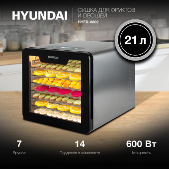 Сушка для фруктов и овощей Hyundai HYFD-8802 14под. 600Вт серебристый от магазина РЭССИ