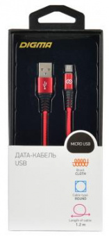 Кабель Digma MICROUSB-1.2M-BRAIDED-R USB (m)-micro USB (m) 1.2м красный от магазина РЭССИ