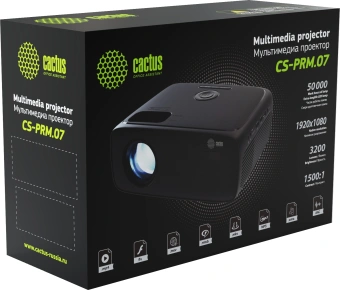 Проектор Cactus CS-PRM.07WT.Full HD LCD 3200Lm LS 320Lm ANSI (1920x1080) 1500:1 ресурс лампы:30000часов 1xUSB typeA 3xHDMI 1.16кг от магазина РЭССИ