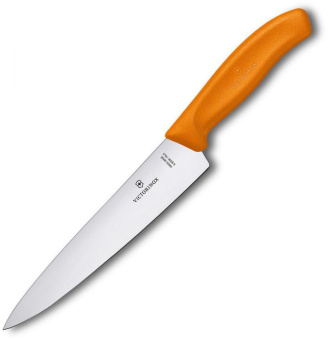 Нож кухонный Victorinox Swiss Classic (6.8006.19L9B) стальной разделочный для мяса лезв.190мм прямая заточка оранжевый блистер от магазина РЭССИ