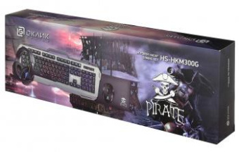 Комплект Оклик HS-HKM300G PIRATE (клавиатура, мышь, коврик для мыши, гарнитура) черный (1103554) от магазина РЭССИ