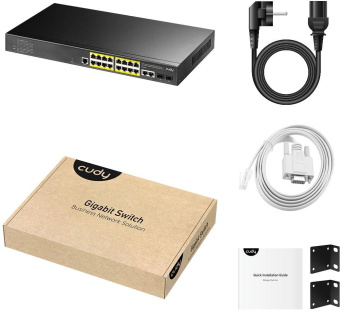 Коммутатор Cudy GS2018PS2-200W (L2) 16x1Гбит/с 2SFP 16PoE+ 200W управляемый от магазина РЭССИ