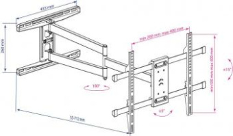 Кронштейн для телевизора Kromax DIX-20 черный 22"-65" макс.45кг настенный поворотно-выдвижной и наклонный от магазина РЭССИ