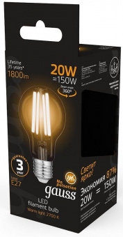 Лампа светодиодная Gauss Filament 102902120 20Вт цок.:E27 груша 220B 2700K св.свеч.бел.теп. (упак.:1шт) от магазина РЭССИ
