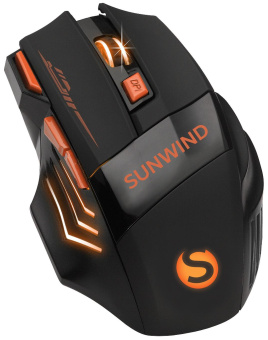 Мышь SunWind SW-M715GW черный/оранжевый оптическая (1600dpi) беспроводная USB для ноутбука (7but) от магазина РЭССИ