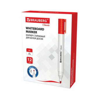 Маркер для белой доски BRAUBERG Classic стираемый красный 3 мм с клипом 152114 от магазина РЭССИ