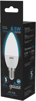 Лампа светодиодная Gauss 103101307 6.5Вт цок.:E14 свеча 220B 6500K св.свеч.бел.хол. (упак.:10шт) от магазина РЭССИ