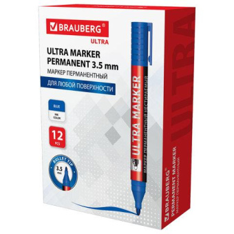 Перманентный маркер BRAUBERG ULTRA MARKER синий 3.5 мм с клипом 152206 от магазина РЭССИ