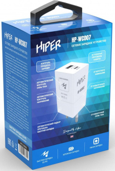 Сетевое зар./устр. Hiper HP-WC007 3A+2.22A (PD+QC) USB-C/USB-A универсальное белый от магазина РЭССИ