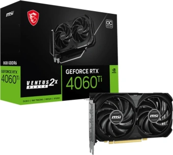 Видеокарта MSI PCI-E 4.0 RTX 4060 Ti 8G VENTUS 2X BLACK E1 OC NVIDIA GeForce RTX 4060TI 8Gb 128bit GDDR6 2565/18000 HDMIx1 DPx3 HDCP Ret от магазина РЭССИ