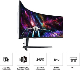 Монитор Samsung 57" Odyssey Neo G9 S57CG952NI черный VA LED 32:9 HDMI полуматовая HAS Piv 420cd 178гр/178гр 7680x2160 240Hz FreeSync Premium Pro DP Dual UHD USB 19кг от магазина РЭССИ