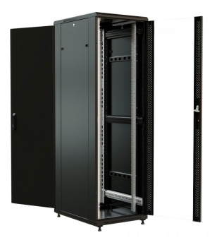 Шкаф серверный WRline (WR-TT-2761-AS-RAL9004) напольный 27U 600x1000мм пер.дв.стекл задн.дв.стал.лист 2 бок.пан. 800кг черный 910мм 1388мм IP20 сталь от магазина РЭССИ